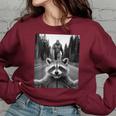 Scared Raccoon Selfie With Sasquatch Bigfoot Raccoon Women's Oversized Sweatshirt Maroon
