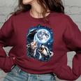 Three Opossum Raccoon Skunk Moon Howling Animal Meme Women's Oversized Sweatshirt Maroon