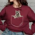 Women's Oversized Raccoon Pocket T-Shirt – Fun & Cozy Tee Maroon