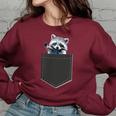 Women's Oversized Sweatshirt - Cute Raccoon Pocket Design Maroon