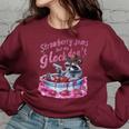 Women's Oversized Sweatshirt - Fun Raccoon Strawberry Jam Theme Maroon