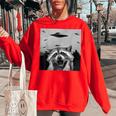 Alien UFO Raccoon Sweatshirt - Unisex Oversized Cosy Wear for All Red
