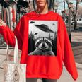 Alien UFO Raccoon Women's Oversized Sweatshirt - Quirky Style Red
