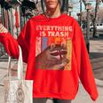 Everything Is Trash Retro Raccoon Lover Camping Women's Oversized Sweatshirt Red