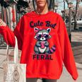 Funny Cute But Feral Raccoon Women's Oversized Sweatshirt - Summer Style Red