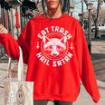Gothic Raccoon Women's Sweatshirt - Oversized Style, Halloween Flare Red