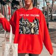 Let's Get Trashed Oversized Sweatshirt - Raccoon & Opossum Fun for Women Red
