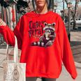 Raccoon Coffeelover Oversized Vintage Women's Sweatshirt Red