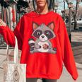 Raccoon Cookie Lover Women's Oversized Sweatshirt - Small Red