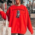 Raccoon Cowboy Women's Oversized Sweatshirt - Quirky Fun Style Red