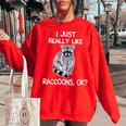 Raccoon Lover Women's Oversized Sweatshirt | Fun & Cozy Design Red