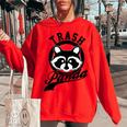Raccoon Meme Women's Oversized Sweatshirt - Cute Trash Panda Design Red