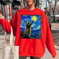 Raccoon Starry Night Women's Sweatshirt - Art-Inspired Cozy Wear Red