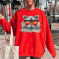 Raccoon With Sunglasses Retro Raccoon Animal Lover Women's Oversized Sweatshirt Red