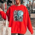 Raccoon Sweatshirt - Women's Oversized - Novelty Moon Howl Design Red