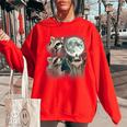 Raccoon Trio Howling Moon Women's Oversized Sweatshirt | Unique & Stylish Red