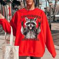 Raccoon Unhinged And Feral Retro Raccoon Feral Summer Women's Oversized Sweatshirt Red