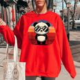 Retro Panda In Sunglasses BBQ Pool Party Panda Women's Oversized Sweatshirt Red
