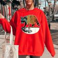 Retro Raccoon Women's Oversized Sweatshirt - Vintage Moon Theme Red