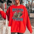 Rizz Em With The Tism Meme Autism Autistic Raccoon Women's Oversized Sweatshirt Red