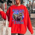 Rizz Em With The Tism Retro Raccoon Meme Women's Oversized Sweatshirt Red