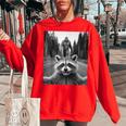 Scared Raccoon Selfie With Sasquatch Bigfoot Raccoon Women's Oversized Sweatshirt Red