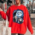 Three Opossum Raccoon Skunk Moon Howling Animal Meme Women's Oversized Sweatshirt Red