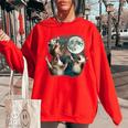 Three Possum Moon 3 Opossum Weird Cursed Meme Women's Oversized Sweatshirt Red