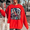 Three Racoon Moon 3 Racoon Moon Cursed Meme Women's Oversized Sweatshirt Red