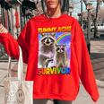 Tummy Ache Raccoon Women's Oversized Sweatshirt - Playful Comfort Red