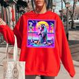 Vaporwave Raccoon Retrowave Synthwave Raccoon Meme Women's Oversized Sweatshirt Red