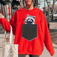 Women's Oversized Sweatshirt - Cute Raccoon Pocket Design Red