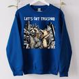 Let's Get Trashed Oversized Sweatshirt - Raccoon & Opossum Fun for Women Royal Blue