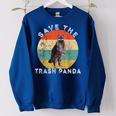 Raccoon Save The Trash Panda Retro Sunset Women's Sweatshirt Royal Blue