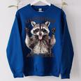 Raccoon Unhinged And Feral Retro Raccoon Feral Summer Women's Oversized Sweatshirt Royal Blue