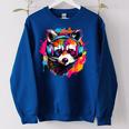 Retro Raccoon Sweatshirt - Colorful Headphones Design for Adults & Kids Royal Blue