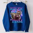 Rizz Em With The Tism Retro Raccoon Meme Women's Oversized Sweatshirt Royal Blue