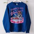 Women's Oversized Sweatshirt - Fun Raccoon Strawberry Jam Theme Royal Blue