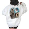 3 Racoon Moon Howling Raccoon Head For Men Women Kid Women's Oversized Sweatshirt Back Print White
