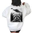 Alien UFO Raccoon Women's Oversized Sweatshirt Back Print White