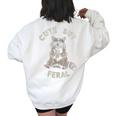 Cute But Feral Sarcastic Raccoon Small Women's Oversized Sweatshirt Back Print White