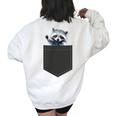 Cute Pocket Raccoon Women's Oversized Sweatshirt - Back Print White