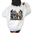 Let's Get Trashed Raccoon And Opossum Drinking Beer Women's Oversized Sweatshirt Back Print White