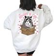 Possum Racoon Adopt A Cat Team Trash Opossums Raccoons Small Women's Oversized Sweatshirt Back Print White