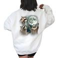 Raccoon 3 Racoons Howling At Moon Weird Cursed Women's Oversized Sweatshirt Back Print White