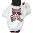 Raccoon Cookie Treat Women's Oversized Sweatshirt - Fun Back Print White