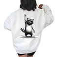 Retro Raccoon Rock Music Theme Oversized Sweatshirt for Women White