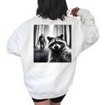 Scared Raccoon Selfie With Sasquatch Bigfoot Raccoon Women's Oversized Sweatshirt Back Print White