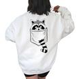 Skizzenmonster Raccoon Trash Panda 's Blue Cartoon Animal Pocket Trash Panda Casual Modern Short Sleeve Classic Fit Pull On Crew Neck Small Women's Oversized Sweatshirt Back Print White