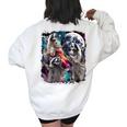 Three Raccoon Moon Women’s Sweatshirt - Oversized & Cozy - Meme Back Print White